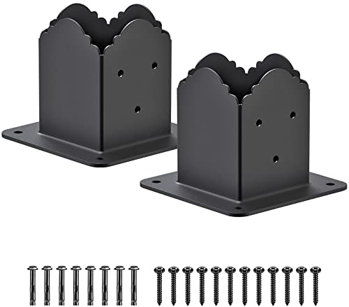 Insaga 2 Pack Fence Post Brackets, Inner Size 91 x 91mm Pergola Post Support Heavy Duty Steel Deck Post Anchor Base Bolt Down Wood Post Supports for Porch Raing/Outdoor Pavilion, Simple Style