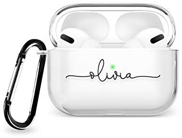 Tirita Personalised Custom Case Compatible with Apple AirPods Pro 2nd generation, Support Wireless Charging, with Carabiner, Front LED Visible [03- Name Handwritten]