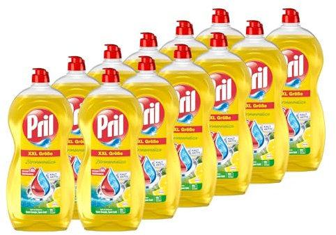 Pril Original Zitronenmelisse (12x1,2L), Handgeschirrspülmittel mit höchster Fettlösekraft, für sauberes Geschirr auch in kaltem Wasser
