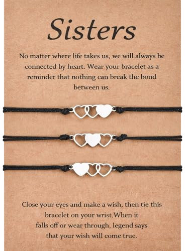 VU100 3 Stück Schwestern Armband Schwestern Geschenk von Schwestern Herz geformt Edelstahlarmband einstellbar Freundschaftsarmband für Schwestern Freunde Mädchen Frauen