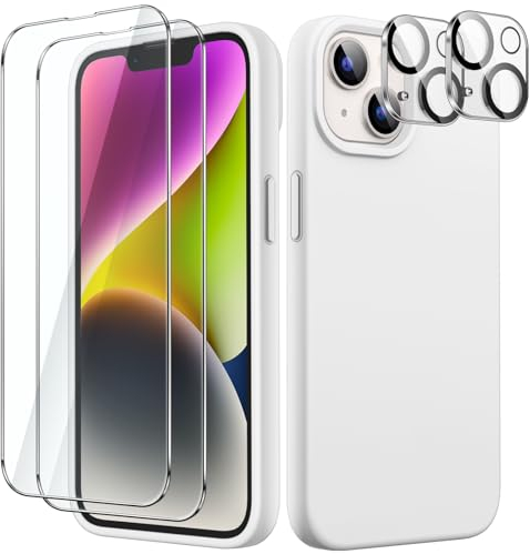 JETech 5 in 1 Silikon Hülle für iPhone 14 6,1 Zoll, mit 2 Stück Schutzfolie und Kameraschutz, Full Screen Panzer Schutz Glas Folie Displayschutz Kamera, Stoßfest Handyhülle (Polarstern)