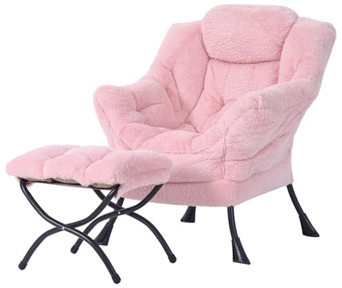Welnow Lazy Chair mit Ottomane, moderner Lounge-Akzentstuhl mit Armlehnen und Einer Seitentasche, gepolstertes Sofa-Stuhl-Set für die Freizeit, Lesestuhl mit Fußstütze für kleine Räume, Eckstuhl