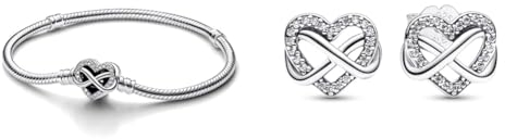 Pandora Moments Armband aus Sterling-Silber mit Funkelndem Unendlichkeits-Herzverschluss und Zirkonia Steinen & Moments Funkelnde Unendlichkeits-Herz Ohrstecker aus Sterling Silber