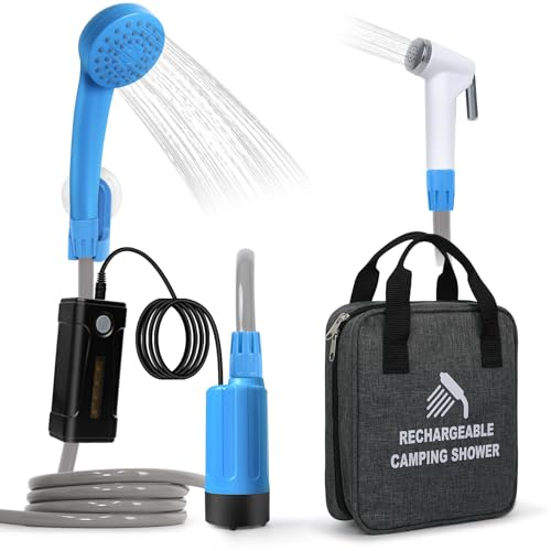 Koopsmate Douche de Camping Portable,Chargement USB,Batterie intégrée,Pompe de Douche électrique,Sac de Transport Portable,avec Pomme de Douche et tête de pulvérisation, au Camping/Voyages,randonnées