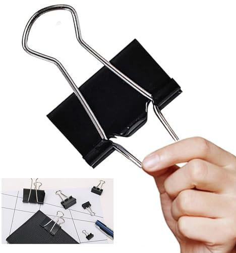 Extra Large Binder Clips, 12 Pack, 2.4 Inch, Standard 60mm, Black, Jumbo Paper Clips, Fold Clamp, Office and School Supplies, with Storage Container