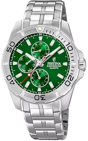 FESTINA Steel Day Date F20445/7 Multifunktions-grünes Zifferblatt