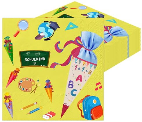 Wentsent Servietten Einschulung, 40 Stück Schulkind Servietten Schulanfang Deko Mädchen Junge, Schuleinführung Deko 1. Schultag Tischdeko Schule Papierservietten