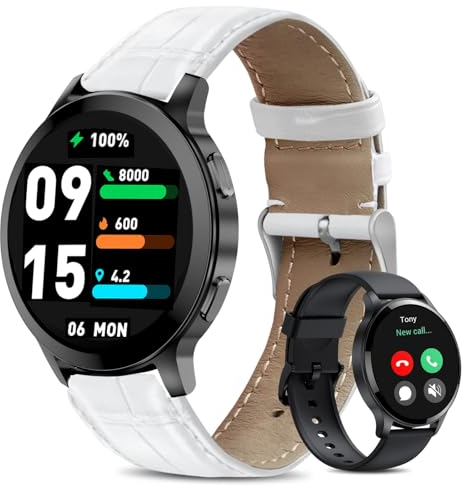 HOAIYO Reloj Inteligente Hombre Mujer con Llamada Bluetooth, 1,5 HD Smartwatch Deportivo Impermeable IP68, 100 Modos Deportivos con Monitor de sueño para Andro (Blanco/Piel, 1.5)
