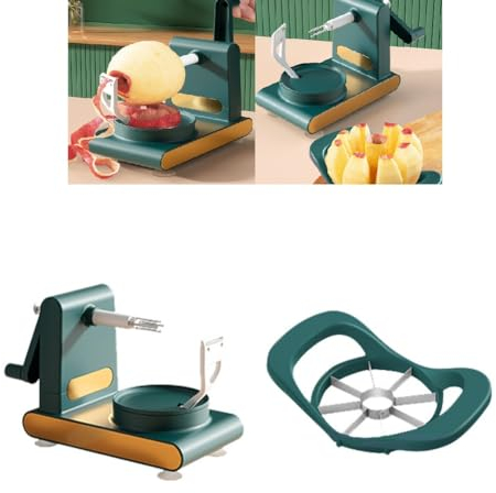 Multi-Fruit Peeler 2.0, Home Essentials Multi-Fruit Peeler 2.0, 3 in 1 Rotary Round Vegetable Fruit Peeler Tool, Multi Fruit Peeler with Fruit Divider Set, Apple Peeler and Corer (Dark Green)