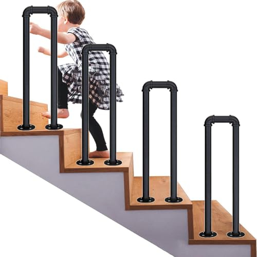 Treppengeländer Innen,U-förmige Geländer Treppe,Geländer Außen, Handlauf Treppe,Metall Treppenhandlauf,Balkone,Flure,Wohnungen(Size:U 35cm,Color:Schwarz)