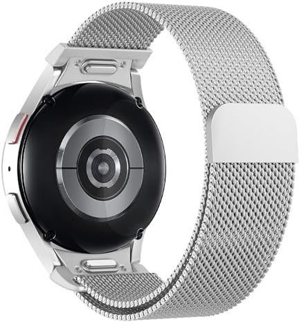 Astorgos Magnet Armband Kompatibel Mit Samsung Galaxy Watch 7 FE 6 5 4 40mm 44mm/Watch 6 4 Classic 43mm 47mm 42mm 46mm/5 Pro 45mm, One Click Milanaise Metall Edelstahl, Silber