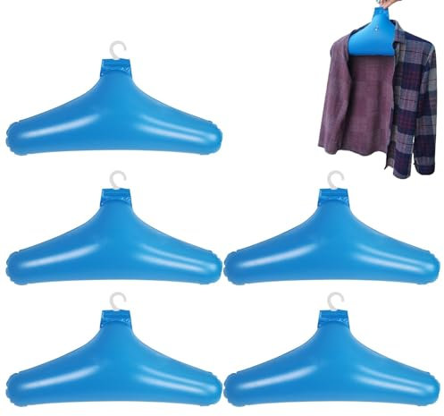 Aufblasbare Kleiderbügel für Reisen, aufblasbare Kleiderbügel,5 Stück stabile, winddichte aufblasbare Reise-Kleiderbügel aus PVC - Zusammenklappbarer, platzsparender Kleiderbügel mit Metallhaken für K