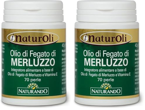 Naturando Olio di Fegato di Merluzzo ricco di Omega 3, vitamina A e vitamina D e Vitamina E - 70 capsule (Confezione da 2)