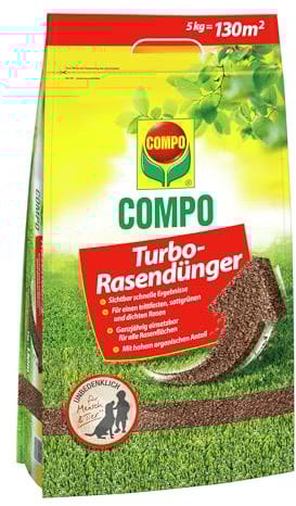 COMPO Turbo-Rasendünger - leistungsstarker Rasendünger für alle Rasenflächen - für schnelle Ergebnisse - 5 kg für 130 m²