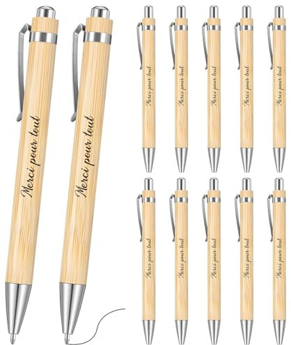 Clabby 10 Pièces Stylo à Bille Rétractable en Bois Gravé - Merci pour Tout - Cadeau de Remerciement d'Adieu pour Professeur Collègue Personnel