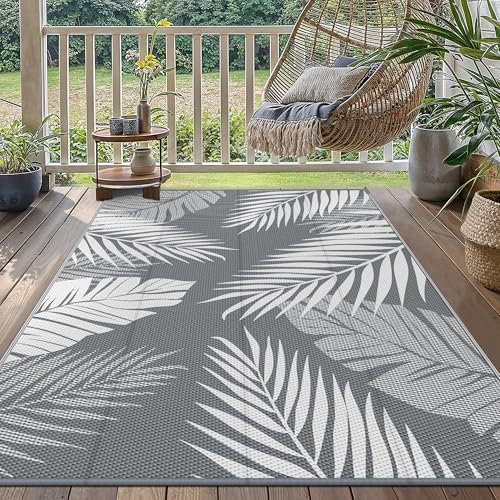 GENIMO Tappeto da Esterno Antipioggia,Tappeto Esterno Impermeabili Eeversibili Lavabili,Tappeto Per Esterno per Terrazze,Giardini,Camper,Picnic,Balcone,120x180cm,Grigio & Bianco