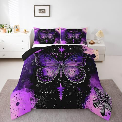 Homewish Death Moth Bettwäsche für Jungen Mädchen Boho Mandala Print Tröster Set 135x200 Böhmische Gothic Stil Bettwäsche Tröster Sets Wilde Aninal Moth Dekor Bettdeckeneinsatz Halloween Thema Quilt