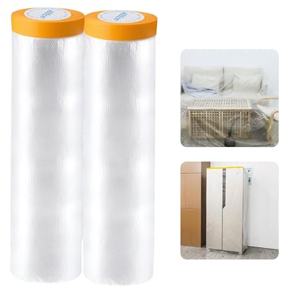 HTRTRR Lot de 2 rouleaux de film de protection en plastique - Lingettes de peinture - Film adhésif multi-usages pour canapé, chaises et lits - Rénovation des sols (4 x 20 m)