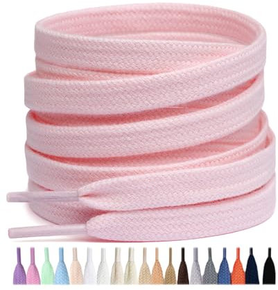 Stepace 2 Paia Lacci Piatti in 100% Cotone (largi 8 mm) Stringhe per scarpe da ginnastica, scarpe da lavoro, scarpe sportive, scarpe da corsa Rosa chiaro 90