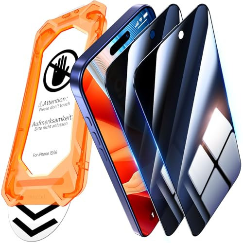 UniqueMe for iPhone 15/16 Privacy Screen Protector - 2 Pack Anti Spy Screen Protector Tempered Glass, Bubble Free Ultra Resistant Case Friendly Scratch-proof