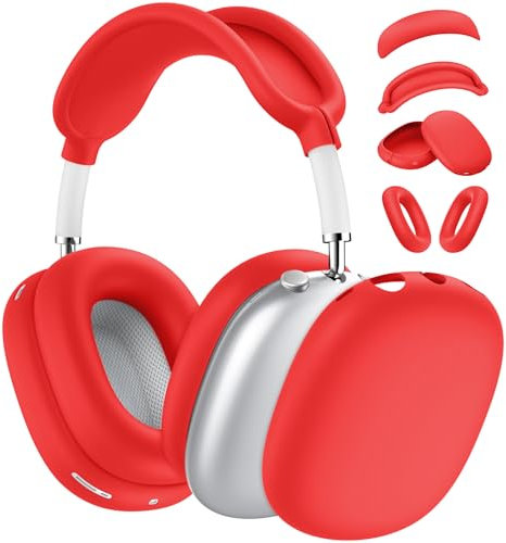 [4 in 1] Silikon-Schutzhülle für AirPods Max USB-C (2024), kratzfest, schweißfest, Ohrmuschel-Abdeckung, Kopfband-Abdeckung, Zubehör, Silikon-Schutz für AirPods Max Kopfhörer (rot)