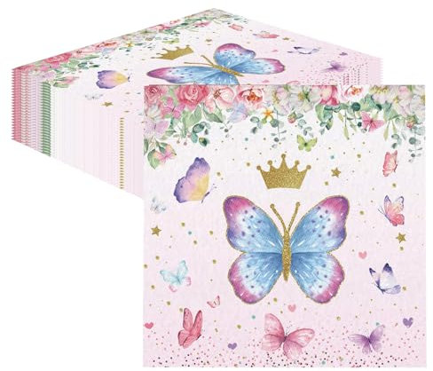 40 Stück Schmetterling Servietten,33x33cm Rosa Frühling Schmetterling Servietten Geburtstag Mädchen Papierservietten für Mädchengeburtstag Party Tischdekorationen