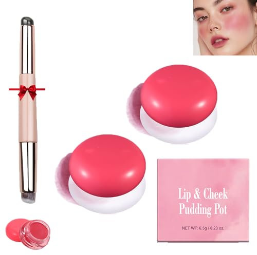 Korean Pudding Pot Blush,Korean Pudding Pot Lip,Korean Pudding Pot Makeup,Blurring Pudding Pot Lip,Blurry Pudding Pot for Lip&Cheek,Blurring Makeup Blush,Long-Lasting Buildable (2*#08)