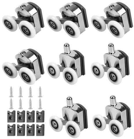 MAYOKIAAR 8Pcs Curved Shower Door Rollers,23mm Shower Door Wheels With 8Pcs Anti-Collision Block & 8Pcs Screw,Anti Collision Block Double Wheel Replacement Shower Door Roller,Easy to Move & Low Noise