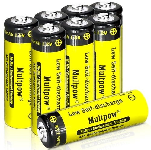KLGFI AAA Battery, Pack of 8, 1100 mAh AAA Rechargeable Batteries, NI-MH Rechargeable Batteries, AAA, High Capacity 1.2 V Battery, Low Self-Discharge Household Batteries (Yellow)