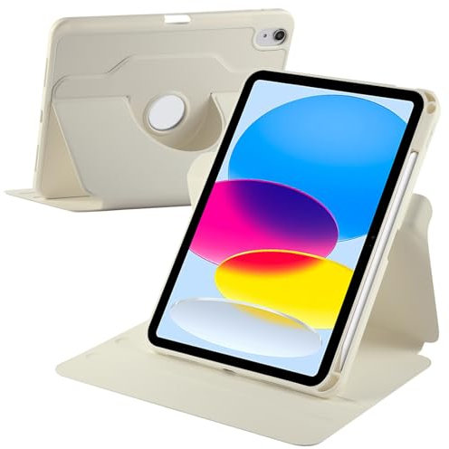 YeaQuelior Rotating Case for iPad (A16) 11th/10th Generation (2025/2022) with Pencil Holder, 360 Degree Rotation Protective Stand Cover Clear Back, Auto Wake/Sleep (White)