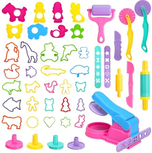 46PCS Playdough Tools and Cutters, PlayDough Accessories Play Dough Tools | Rollers Cutters Play Dough Kit for Kids Safety Clay Accessories Molds for Preschool Learning Children Ages 3+
