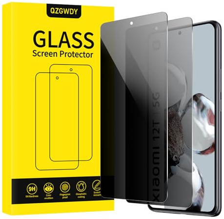 QZGWDY Verre Trempé Anti-Espion pour Xiaomi 12T/12T Pro, Lot de 2 Film Protection Écran Vitre Protecteur Protege Sans Bulles, Dureté 9H, Facile à Installer
