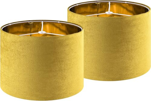 GO&SO 2er-Set gelbe Samt-Lampenschirme mit großer Trommel – 40,6 cm oben x 40,6 cm unten x 30,5 cm hoch (Spider), moderner Lampenschirm für Tischlampen u