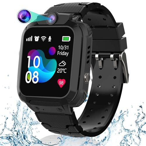 Puhiuyoi IP68 Reloj Inteligente Niño, Smartwatch Niño con GPS, SOS, Bidireccional Llamadas, Cámara, Despertador, Juegos, Modo Clase, Chat, Contacto, Reloj GPS Niños Regalo de 4-15 Niños
