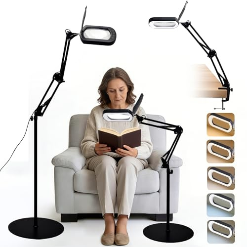 CGBE 10X Lupe mit Licht 3-in-1 LED Lupenlampe Dimmbar mit Sockel und Klemme | 5'' Leselupe mit Staubschutzhülle, LED, 5 Farbmodi, stufenlos dimmbar, 3-in-1, Sockel, Klemme, Lesen, Basteln, Reparatur