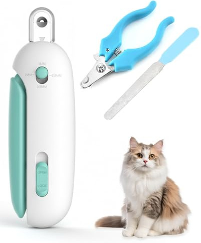 Rudfovn 3 Pcs Cat Nail Clippers Set, Adjustable 3 Size Trimming Hole Hidden Cat Nail Clippers with Safety Guard for Small Cats, Puppies