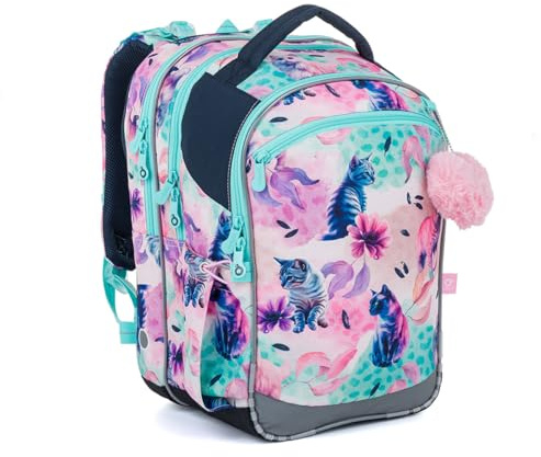 TOPGAL COCO Schulrucksack ab der 1. Klasse (ca. 120 cm), ergonomisch & leicht, wasserabweisend, mit reflektierenden Elementen, 23 L Schulranzen mit Brustgurt & Rückenpolsterung (Kätzchen)