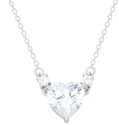 Löb 925 Silber Halskette Kette Zirkonia Stein Herz Form Anhänger Herzkette Damen Collier Glitzer Herzform Steinanhänger Herzanhänger Weiß Brautschmuck
