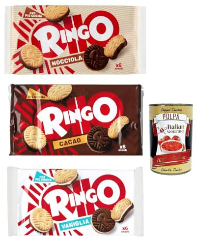 Italian Gourmet Bundle 3 x Sandwich-Kekse mit Cremefüllung 330g + Italian Gourmet Polpa, gemischte Sorten Haselnuss Kakao Vanille, knusprige Doppelkekse Snackkekse Gebäck, Vorratspack 990g