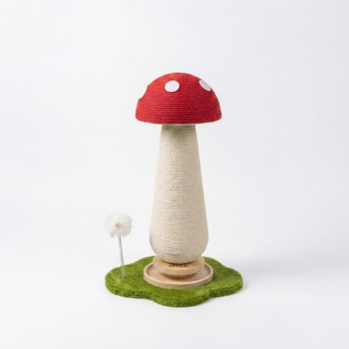 Rascador para Gatos, con Forma de Seta, Sisal Natural, con Juguete de Resorte, 34x30x54 cm