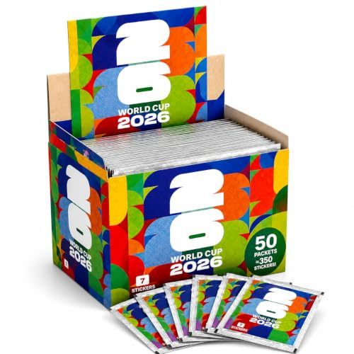 Fußball WM 2026 Sticker Sammelsticker Display – 50 Stickertüten mit je 7 Stickern | World Cup 2026 Sammelsticker Box mit 350 Stickern