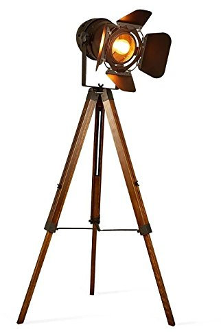 Decoluce Lampadaire trépied vintage réglable en hauteur avec trépied rotatif en bois pour salon, chambre à coucher, décoration de studio (noir)
