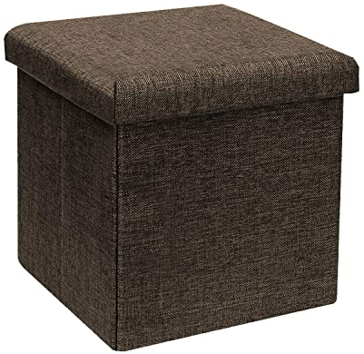 Bonlife Small Ottoman Storage Box,Brown Footstools for Living Room,Folding Toy Box Chest for Children,Square Foldable Seat 30x30x30cm