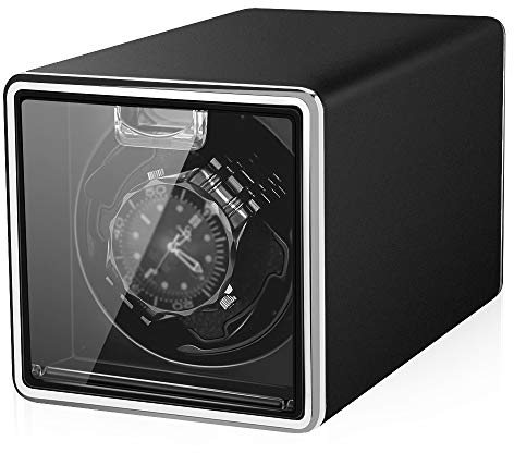 POUILLA Automatischer Uhrenbeweger SE0179 aus Metall, mattes Finish, schwarz, mit leisem Mabuchi-Motor, Schwarz , Modern