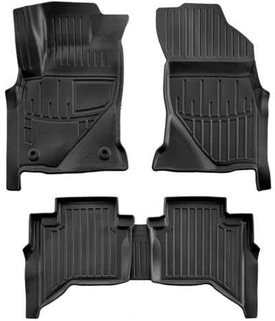 J&J Automotive 3D Gummimatten passend für Toyota Hilux 4-Türer 2015-2025, Fußmatten mit hohem Rand Allwetter Passform rutschfest Abwaschbar Geruchslos Schwarz