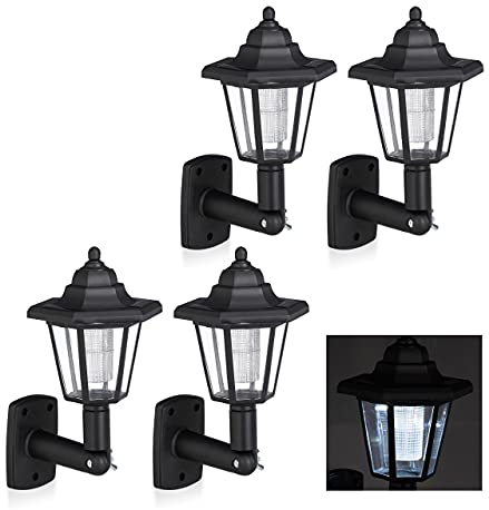 4 x Solar Wandlaterne im Set, nostalgische LED Solarlampe für draußen, Garten, energiesparend, wasserdicht, schwarz