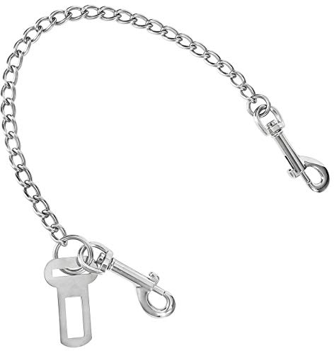 ACBungji 304 Edelstahlkette Bissfester Anschnallgurt Autogurt Sicherheitsgurt Leinen für Hunde Katzen Haustier Auto Hundesicherheitsgurt Hundeleinen Sicherheitsgeschirre (53cm, 304 Edelstahl)