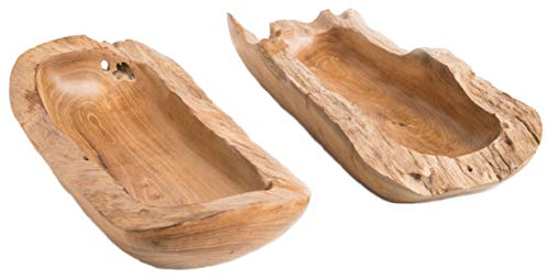 Windalf Lange Teakholzschale LIA 39 cm Obst & Antipasti Schale Längliche Brotschale Handarbeit aus Wurzelholz