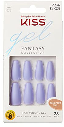 KISS Gel Fantasy Collection, Night After, Long Length Purple Sculpted Gel Nails, Includes 28 False Nails, Nail Glue, Nail File, and Manicure Stick