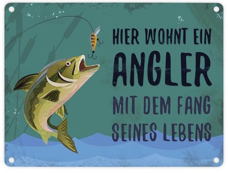 Blechschild - Nostalgisch Hier wohnt ein Angler